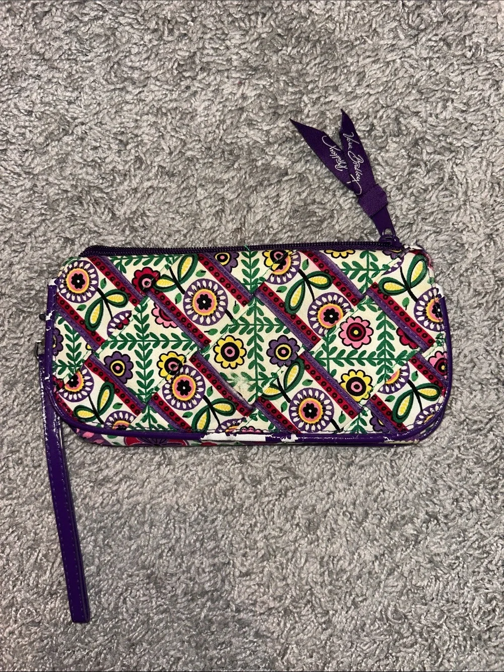 Vera Bradley Multicolor Floral Quilted Wristlet Wallet with Purple Trim